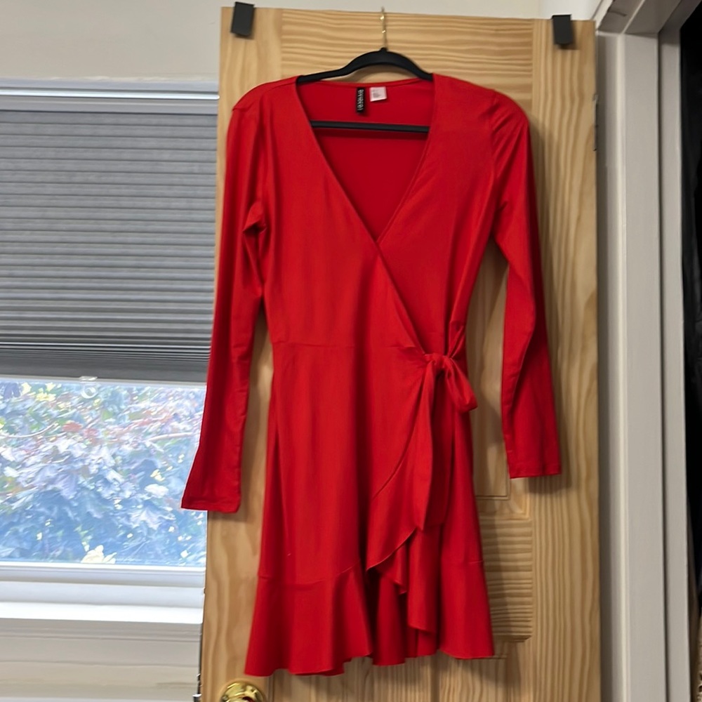 Red wrap mini dress